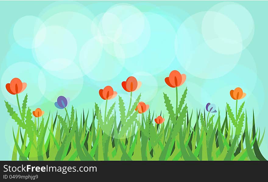 Flowering meadow on blue background. Flowering meadow on blue background