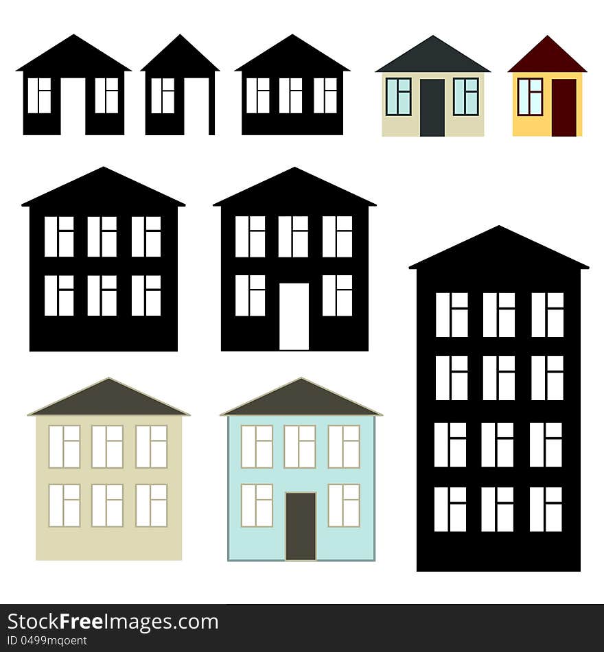 Set of simple city amd village houses. Set of simple city amd village houses