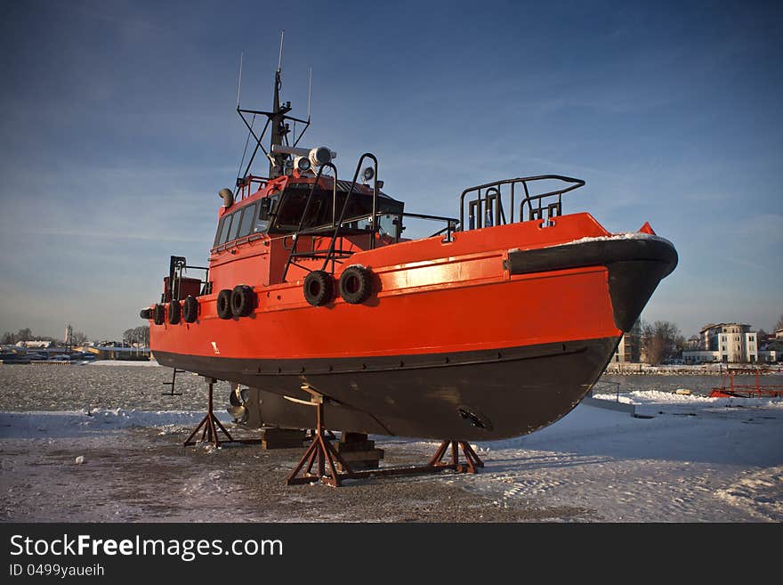 Orange Pilot boat in Pärnu harbour, Estonia