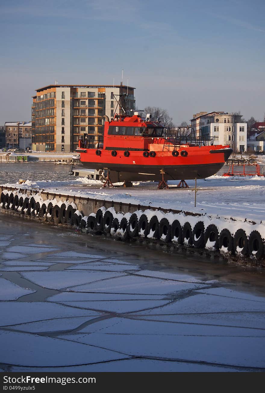 Orange Pilot boat in Pärnu harbour, Estonia