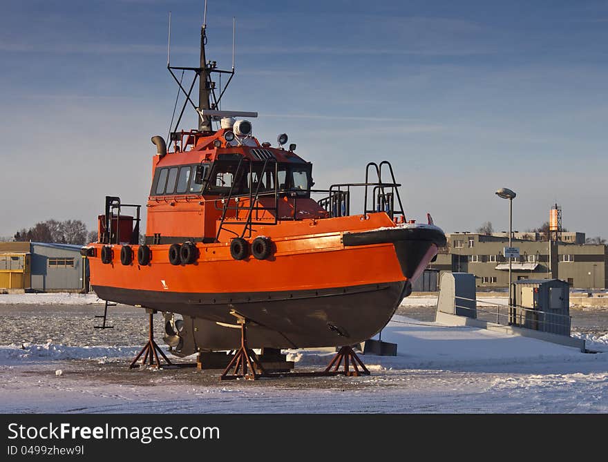 Orange Pilot boat in Pärnu harbour, Estonia