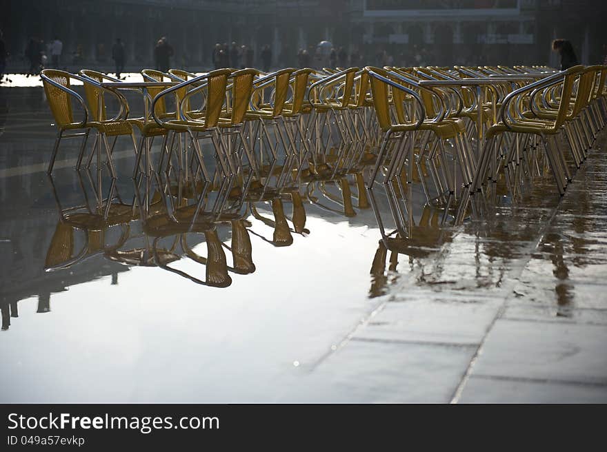 A flooded San Marco Square in Venice. A flooded San Marco Square in Venice