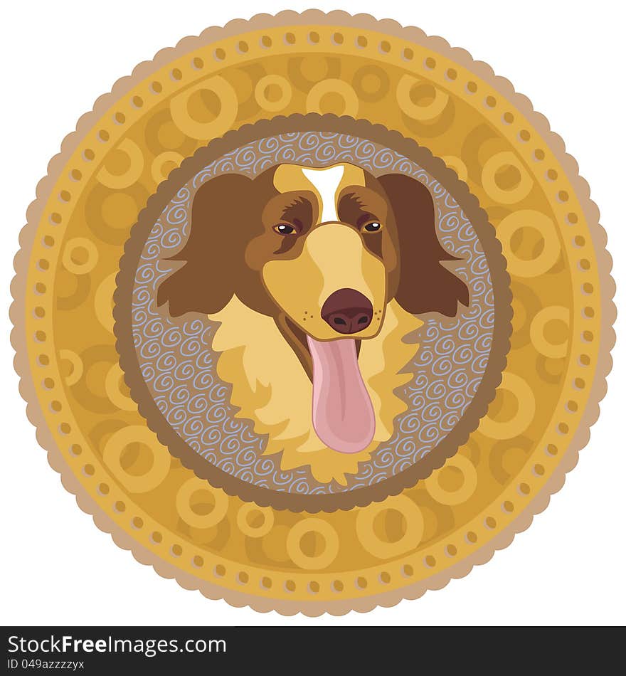 Concentric decorative medallion with happy dog. Concentric decorative medallion with happy dog