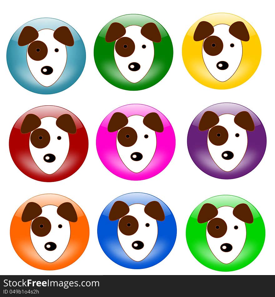 Collection of dog banners with different colors.