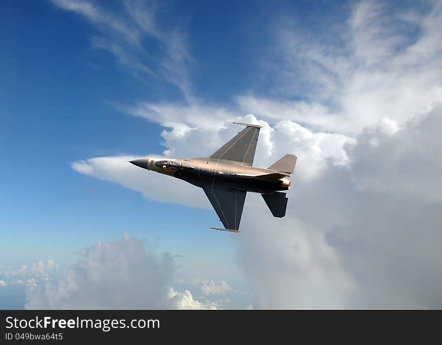 Air Force jet fighter at high altitude. Air Force jet fighter at high altitude