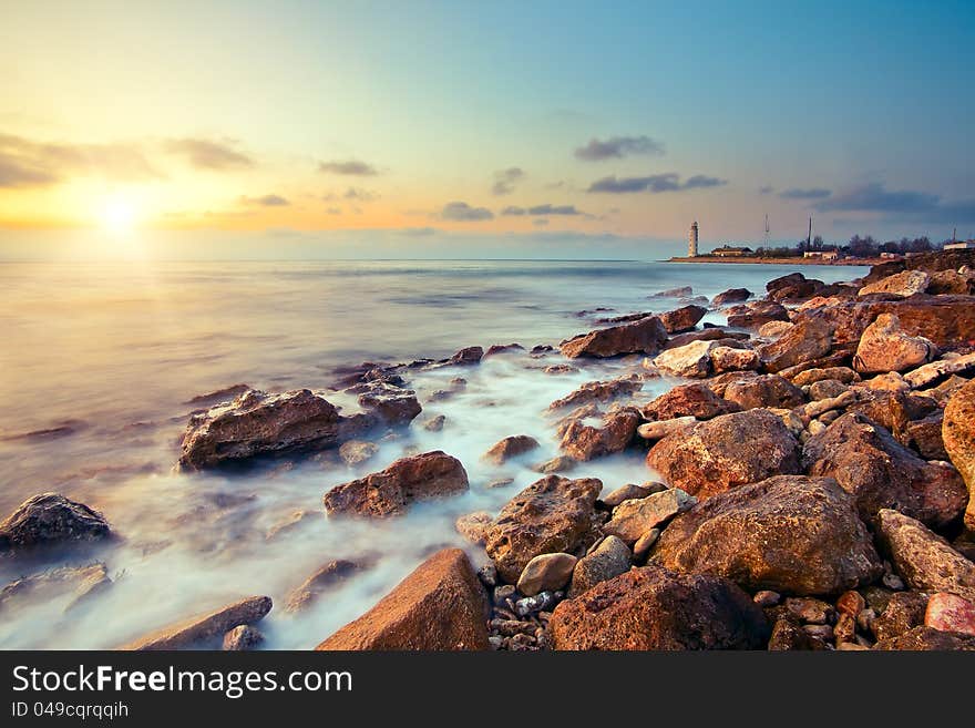 Seascape long exposure to blurred water in motion