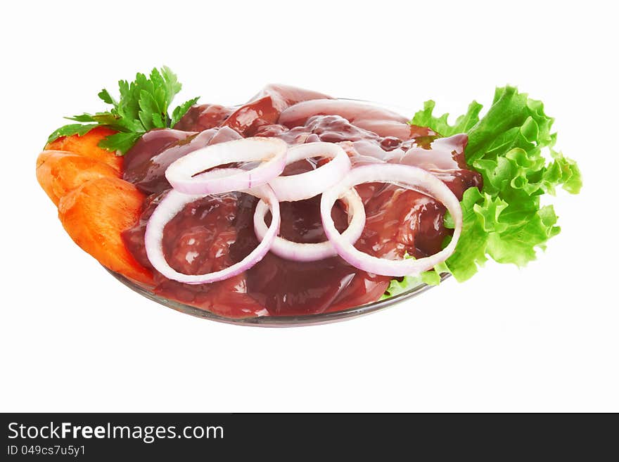 Fresh and raw liver on white background. Fresh and raw liver on white background