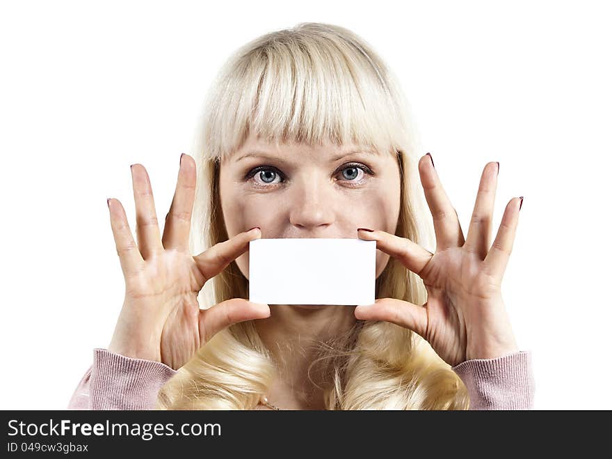 Girl Holds A Business Card