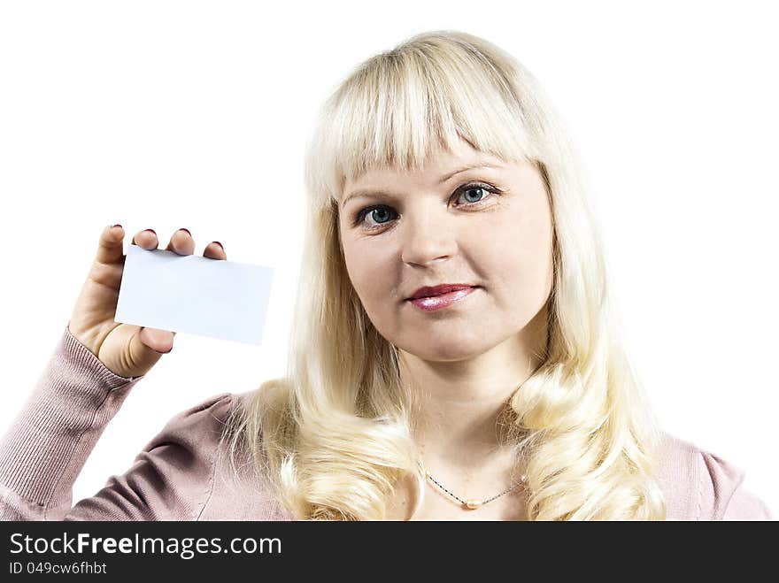 Girl holds a business card