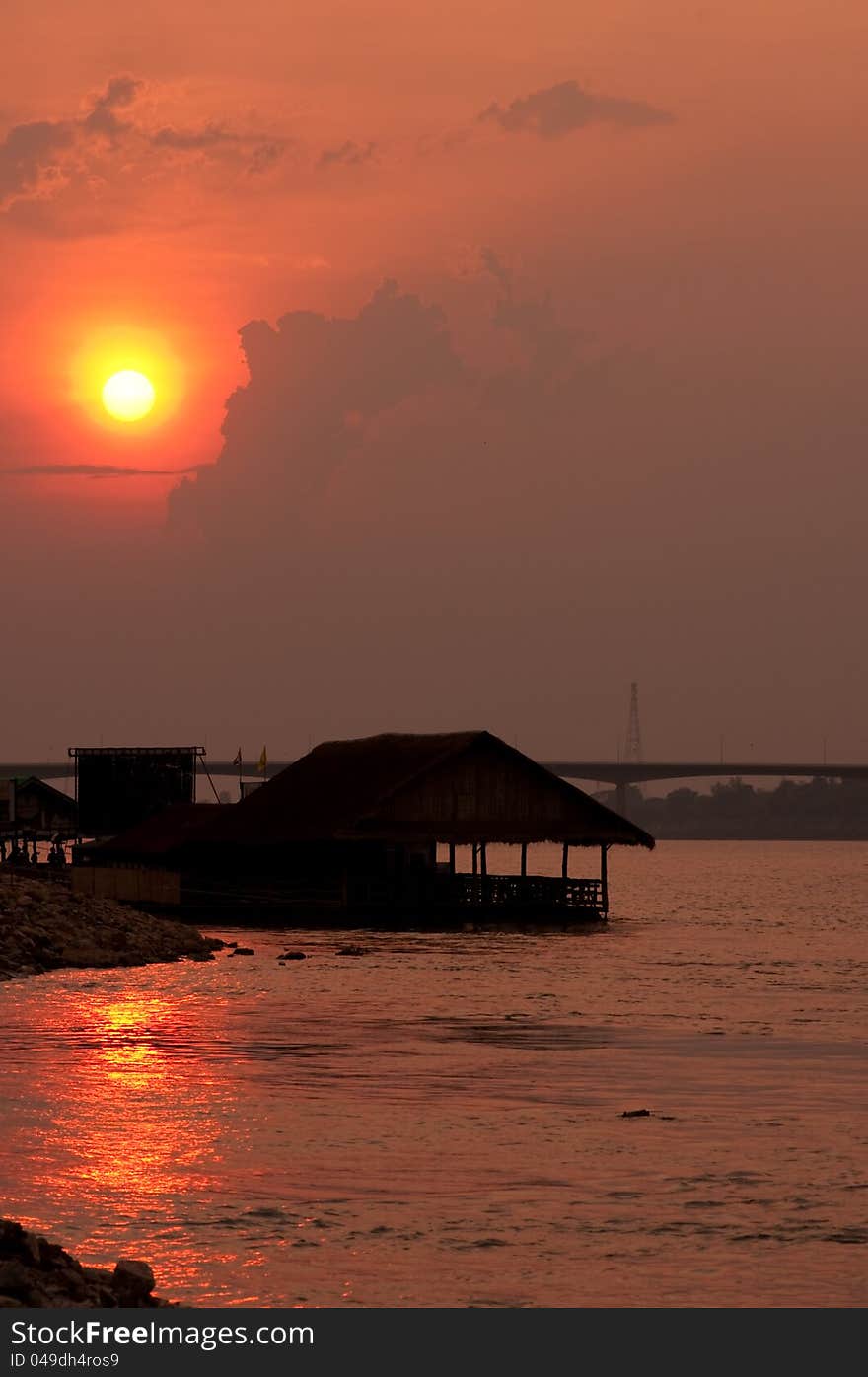 Sunset at mekong river, thailand and laos