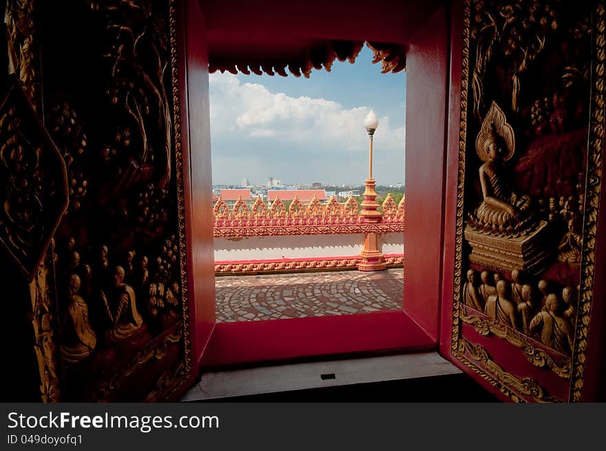 Arts on windows of Phramahathat Khannakhon tower, Khonkaen Province in Northeastern of Thailand. Arts on windows of Phramahathat Khannakhon tower, Khonkaen Province in Northeastern of Thailand