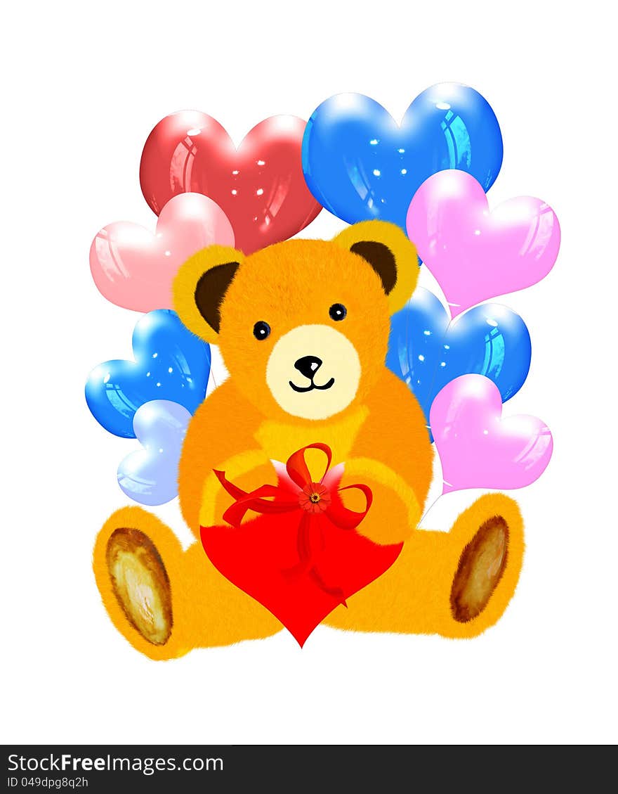 Pretty bear with balloons hearts. Pretty Teddy bears series. Pretty bear with balloons hearts. Pretty Teddy bears series