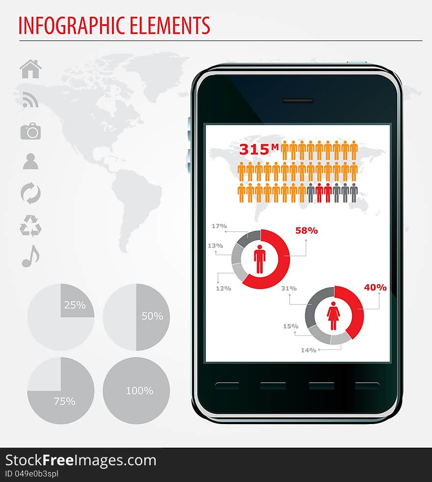 Mobile infographics. Set of graphs and chats