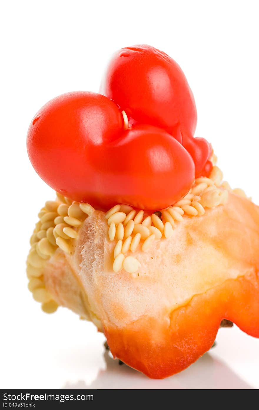 Core of red pepper on a white background close up