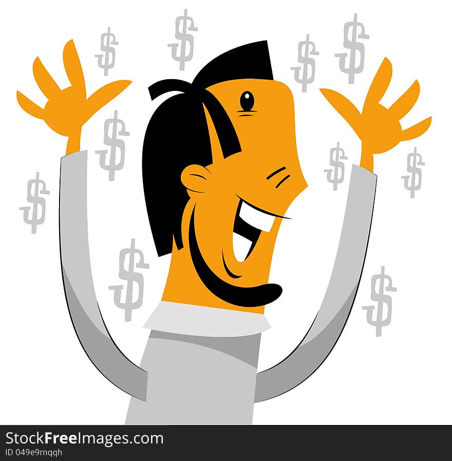 Businessman is laughing excited with hands up. Businessman is laughing excited with hands up