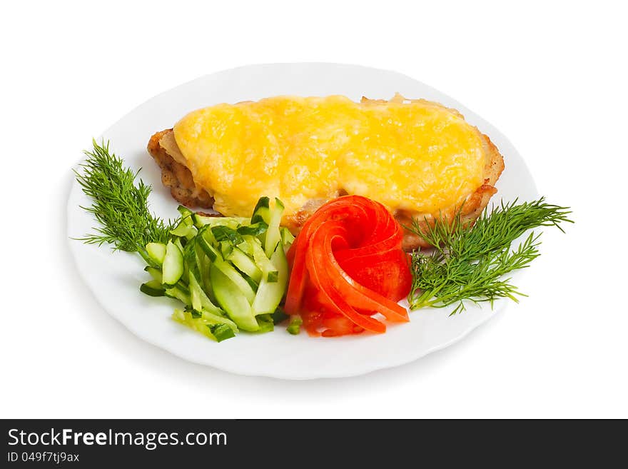 Meat with cheese and vegetables