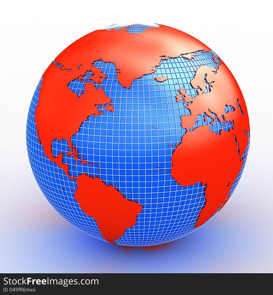 3D render of planet earth over white background