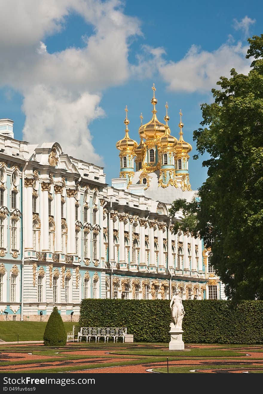 The Catherine Palace, located in the town of Tsarskoye Selo (Pushkin), St. Petersburg, Russia. The Catherine Palace, located in the town of Tsarskoye Selo (Pushkin), St. Petersburg, Russia