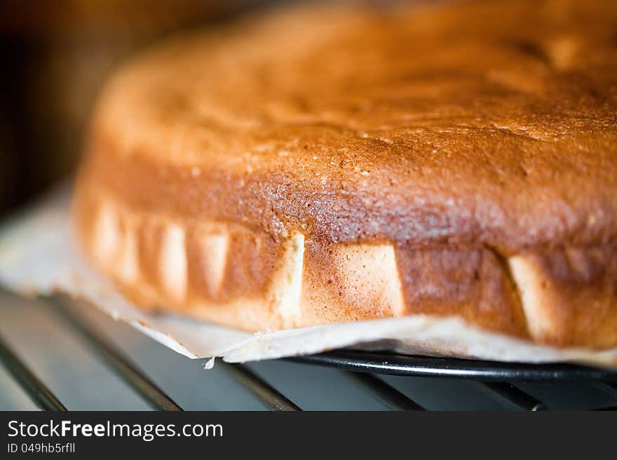 Homemade cake in stand closeup