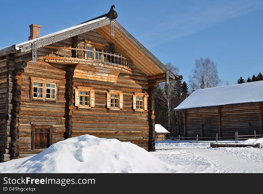 Traditional rural wooden building in north Russia. Vologda city. Traditional rural wooden building in north Russia. Vologda city.