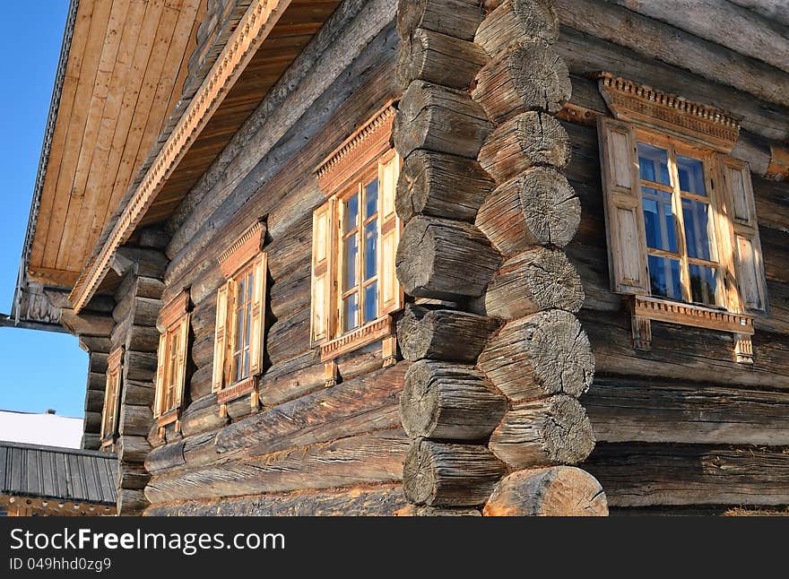 Traditional rural wooden building in north Russia. Vologda city. Traditional rural wooden building in north Russia. Vologda city.