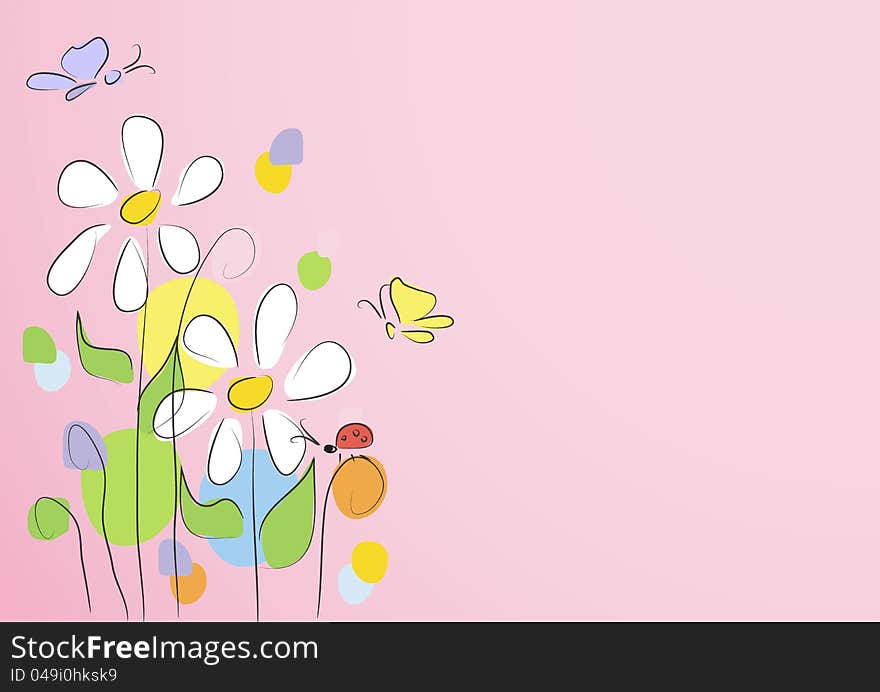 Greeting card with daisies on a pink background