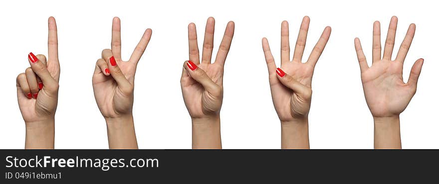 Marking of the fingers, such as one, two, three, four, five.