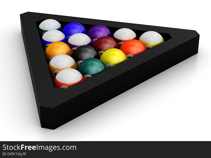 A group of colorful pool balls on a white background. A group of colorful pool balls on a white background