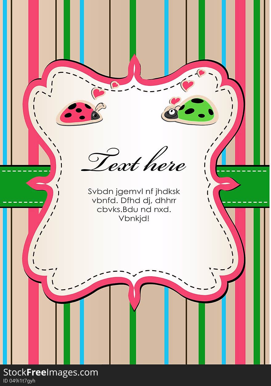 A striped background with ladybirds in love2. Eps8 vector illustration