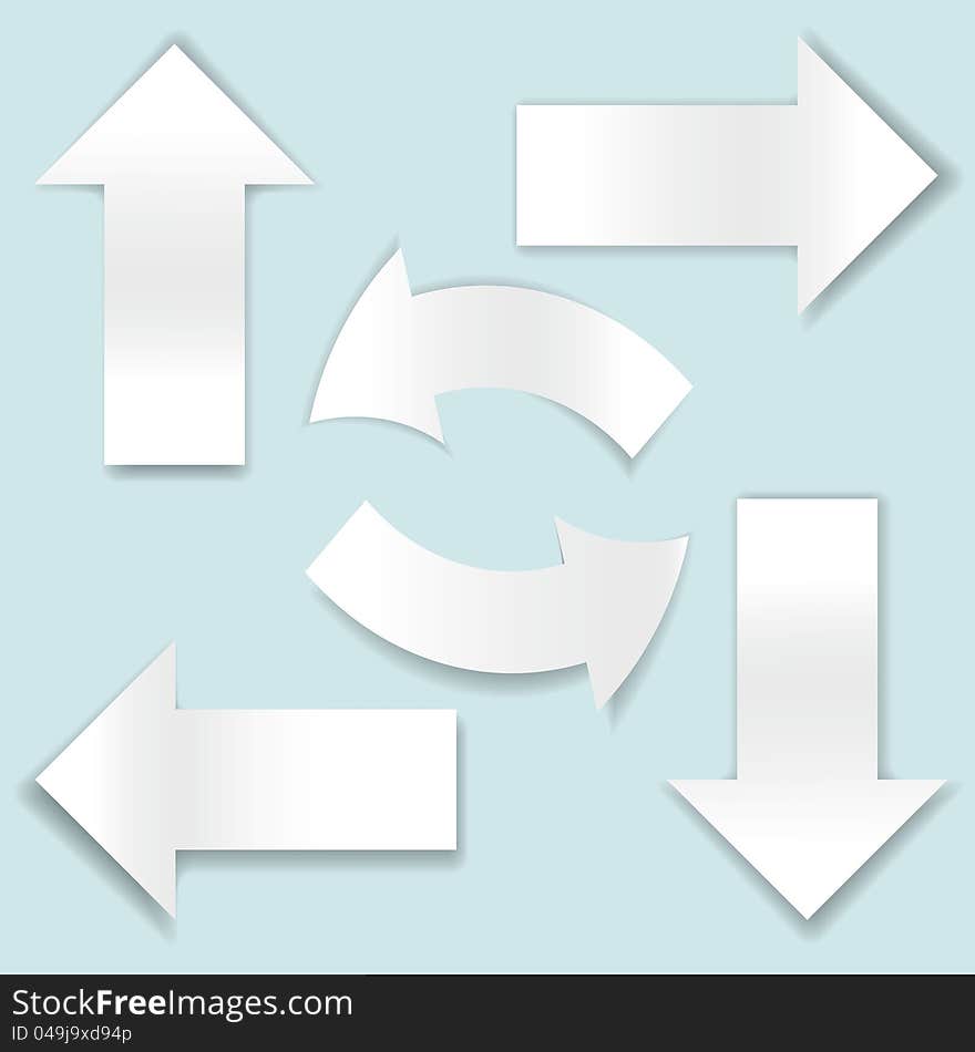 Collection of paper arrows on blue background