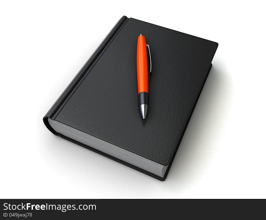 Book and pen on the white background (3d render)