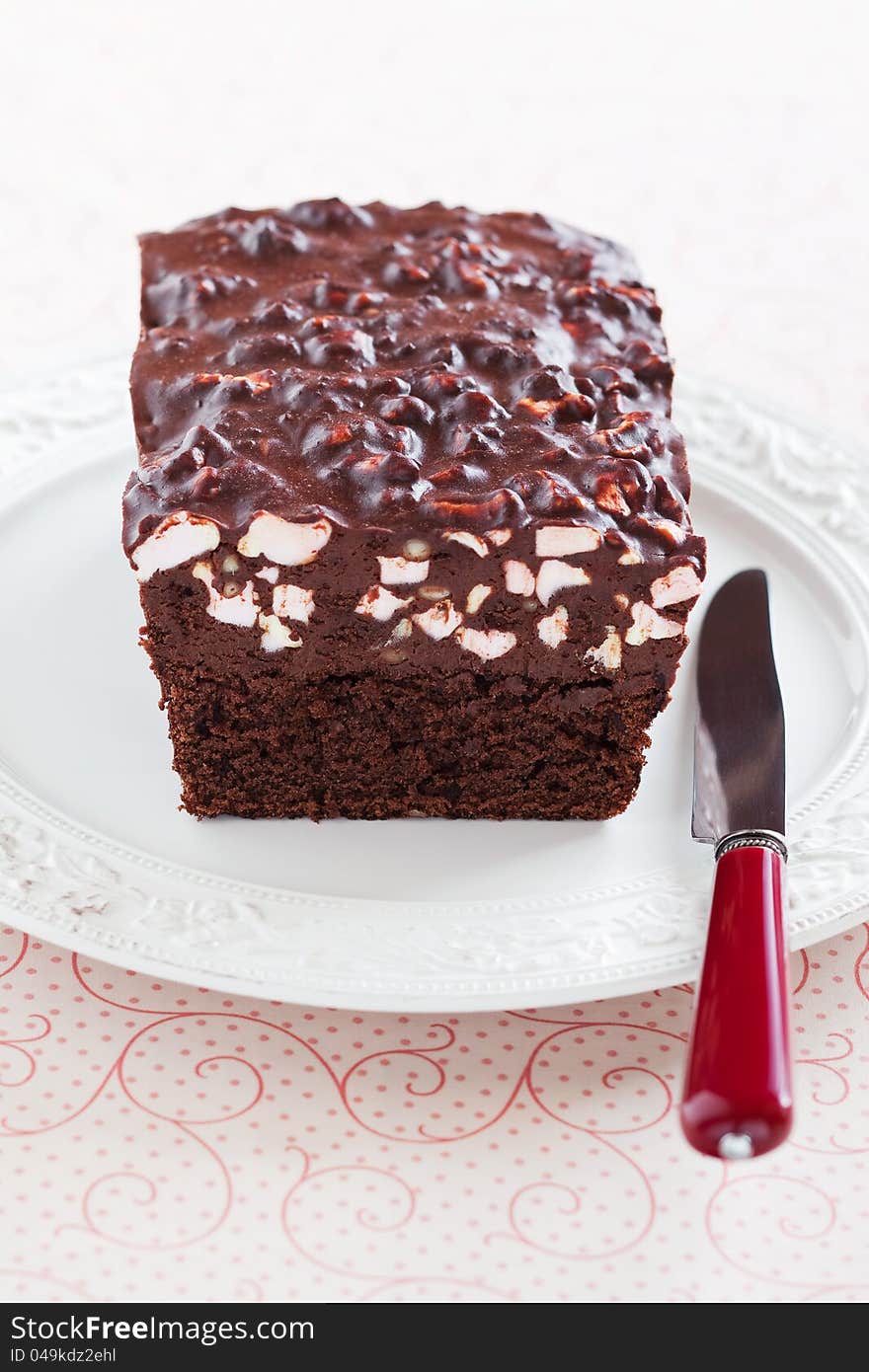 Chocolate marshmallows cake, selective focus. Chocolate marshmallows cake, selective focus