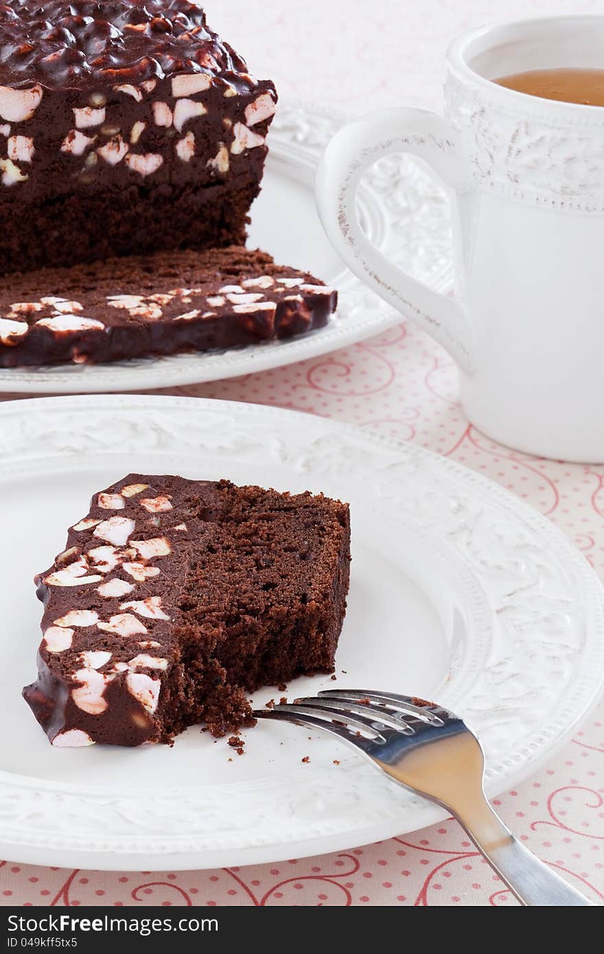 Chocolate marshmallows cake, selective focus. Chocolate marshmallows cake, selective focus