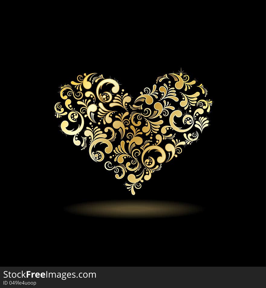 Abstract floral heart shape, vector illustration. Love