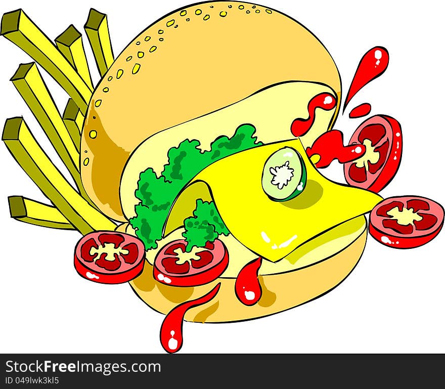 A funny pic of a hamburger . It can be used as a logo,for banners, web based worksand much more.It can be a great t-shirt design too. Also available as Adobe Illustrator (AI) format.