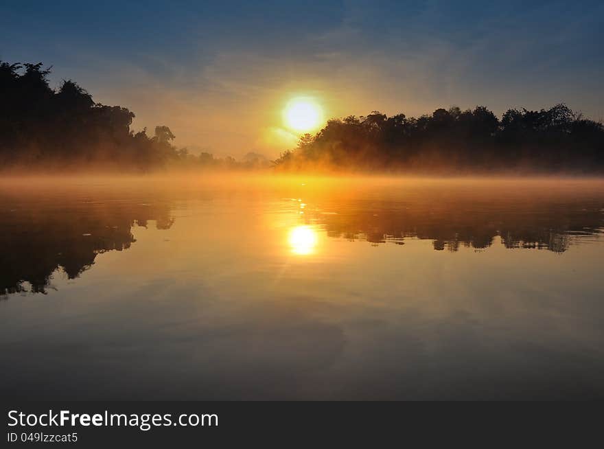 A smog in the morning at kwainoi river ,kanchanaburi,thailand