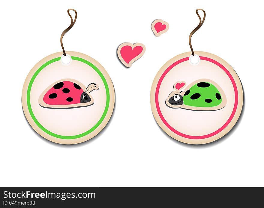 Vector set of tags with ladybirds in love