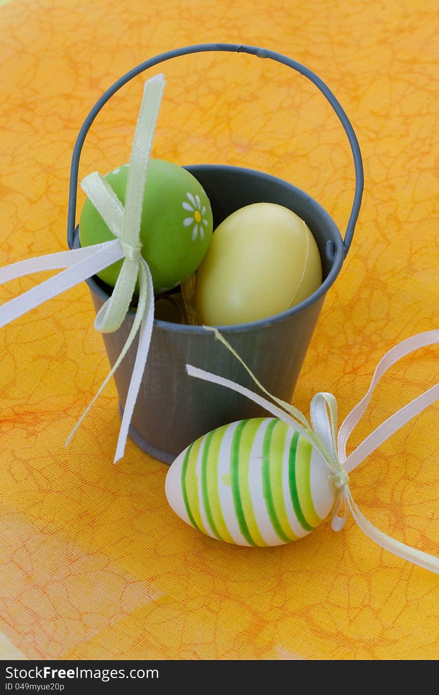 Easter eggs in a small bucket