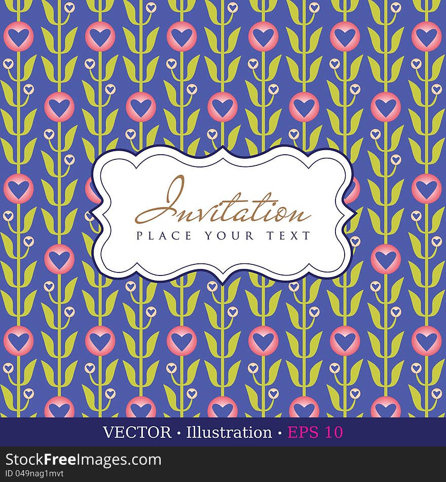 Invitation vintage card. Wedding or Valentine`s Day. Vector illustration