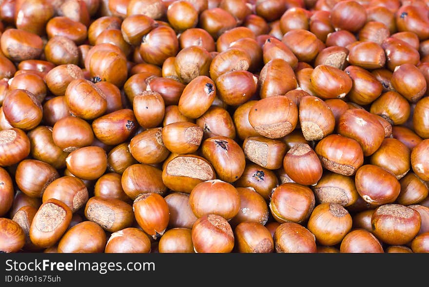 Pile of chestnuts for sale in market