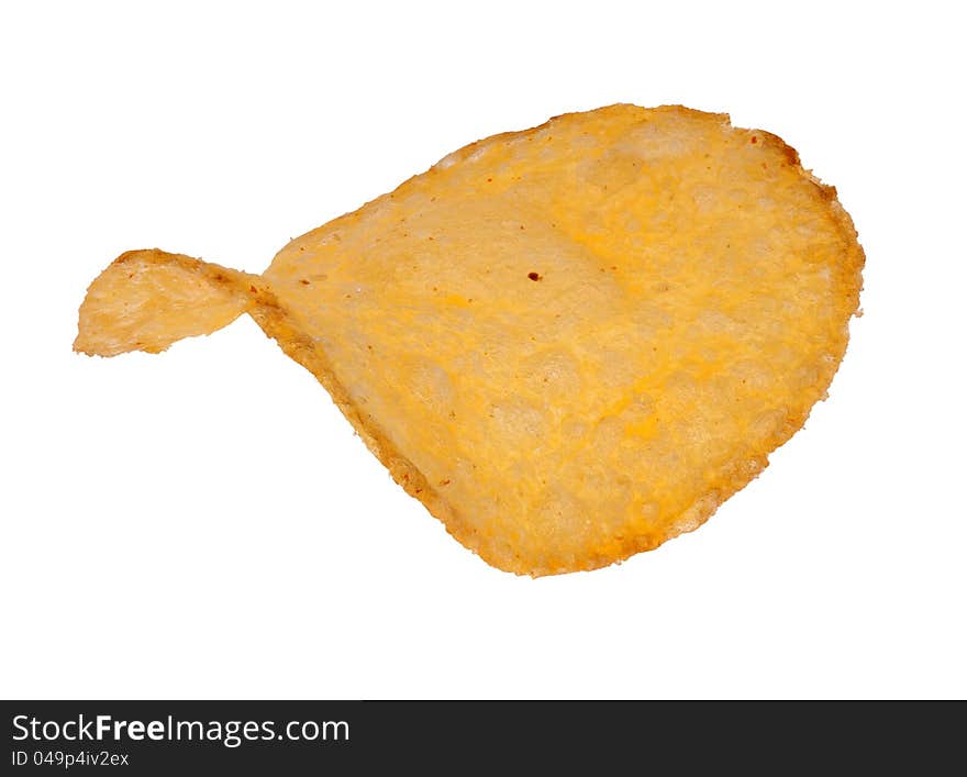 Single potato chip isolated on white