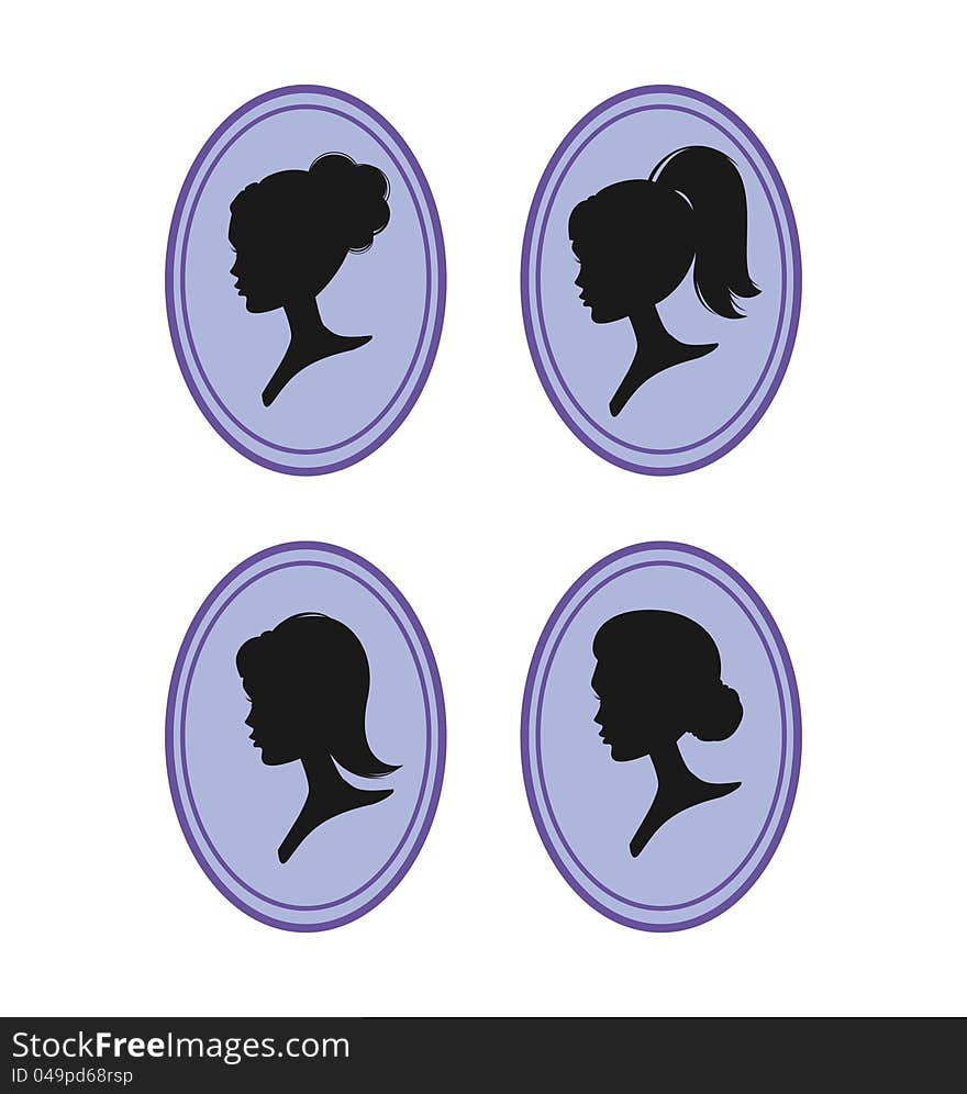 Set of women silhouettes with different hairstyle