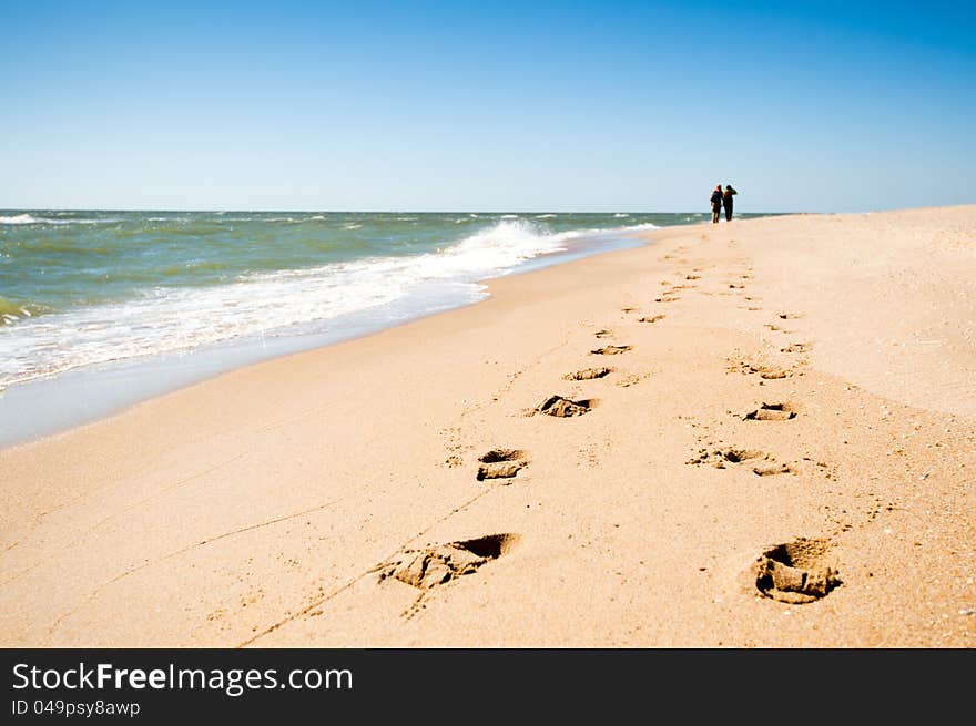 Couple walking by the sea