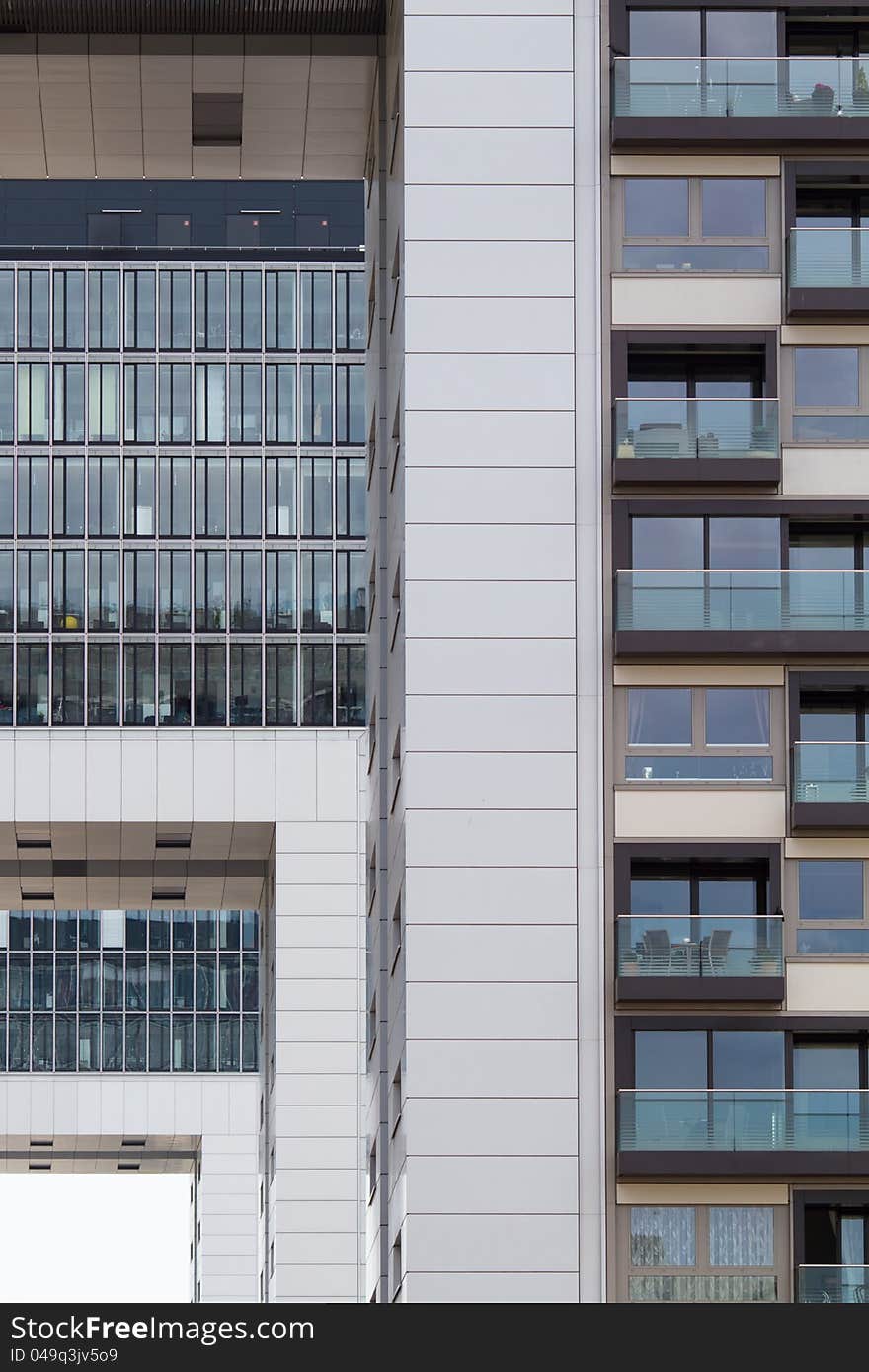 Detail of an apartment tower called crane house in the rhine harbour of Cologne, Germany. Detail of an apartment tower called crane house in the rhine harbour of Cologne, Germany