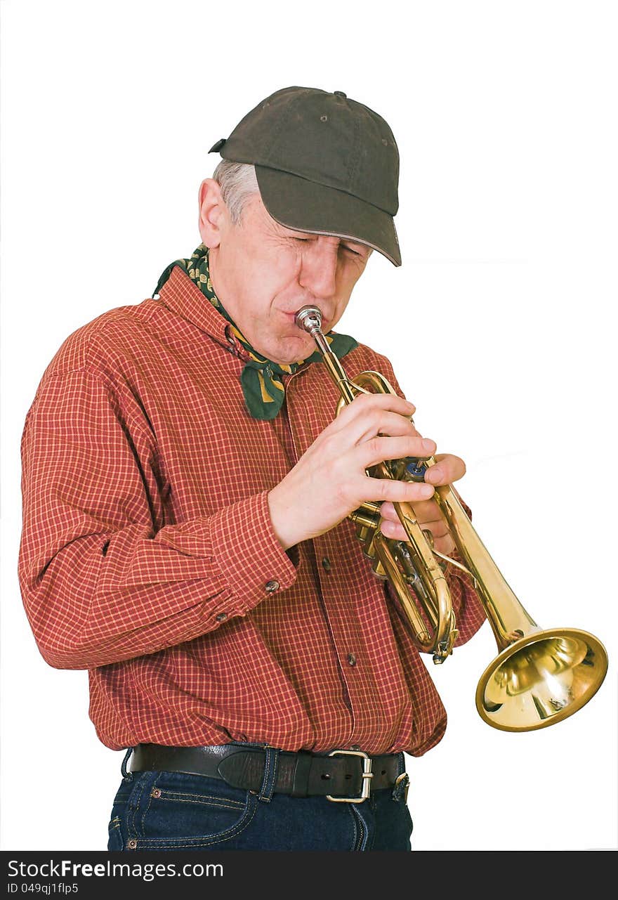 Jazzman plays a trumpet