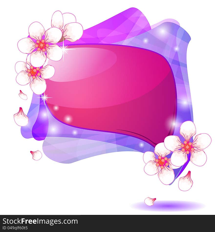 Pink and blue speech bubble with flowers of cherry or sakura. Pink and blue speech bubble with flowers of cherry or sakura