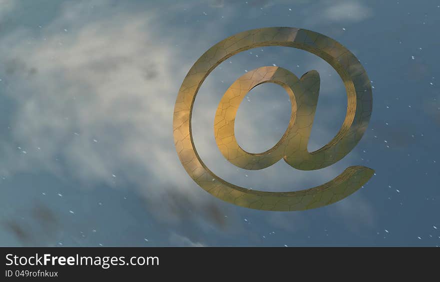 Shattered gold email symbol on starry sky background