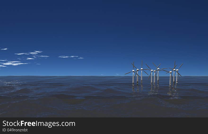 Sea wind turbines field