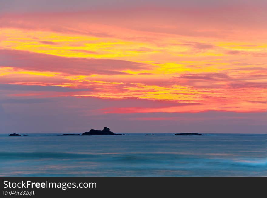 Ocean shore at sunset