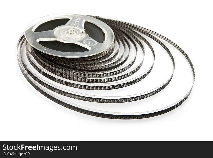 Old film reel on a white background